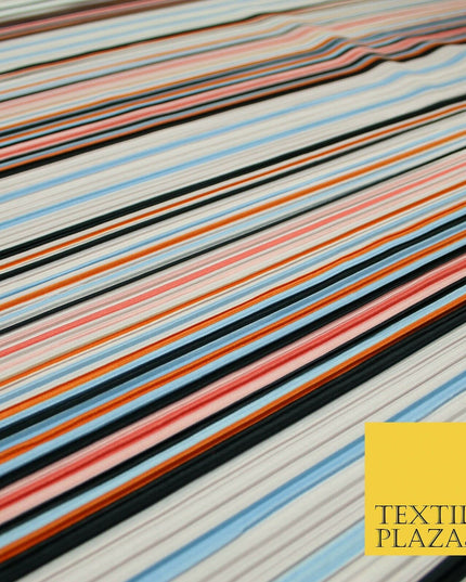 Multicolour Mixed Stripe Barcode Lines Printed Pleated Plisse Jersey Fabric 5408