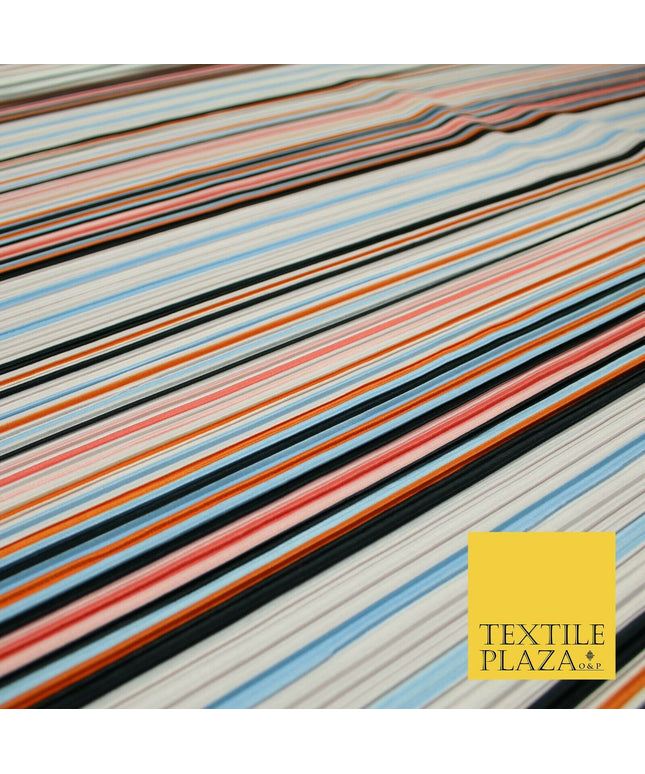 Multicolour Mixed Stripe Barcode Lines Printed Pleated Plisse Jersey Fabric 5408