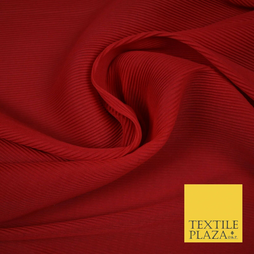 Red Micro Mini Pleated Crushed Crinkle Textured Stretch Plisse Fabric 58" 5371