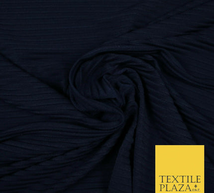 Midnight Blue Pleated Crinkle Stretch Striped Plisse Jersey Dress Fabric 5396