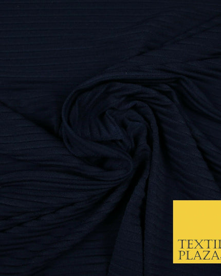 Midnight Blue Pleated Crinkle Stretch Striped Plisse Jersey Dress Fabric 5396