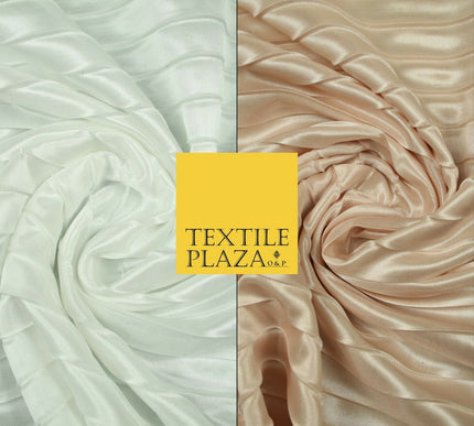 White Blush Pink 2cm Pleated Crinkle Stretch Silky Plisse Satin Fabric Dress 58"
