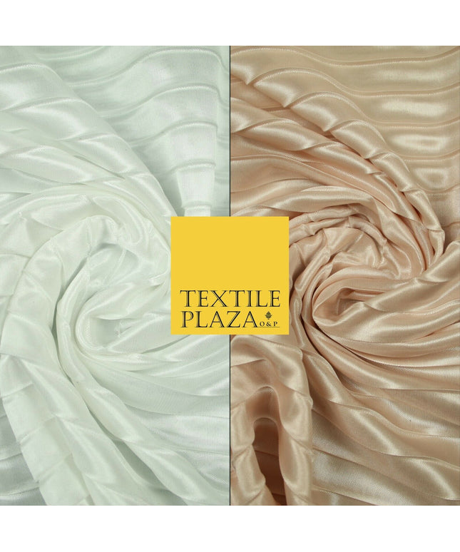 White Blush Pink 2cm Pleated Crinkle Stretch Silky Plisse Satin Fabric Dress 58"