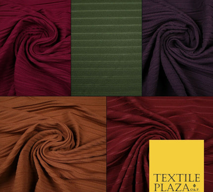 Textured Pleated Crushed Crinkle Textured Ribbed Stretch Jersey Fabric 5 COLOURS