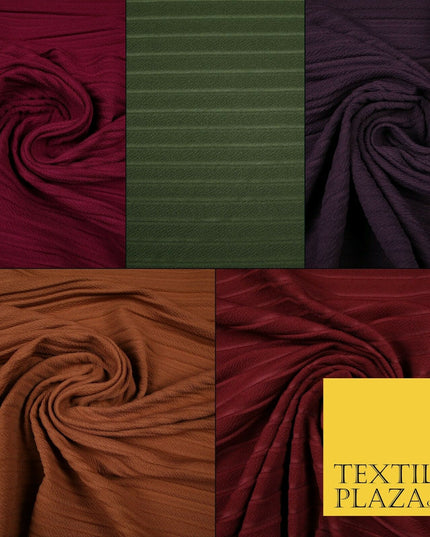 Textured Pleated Crushed Crinkle Textured Ribbed Stretch Jersey Fabric 5 COLOURS