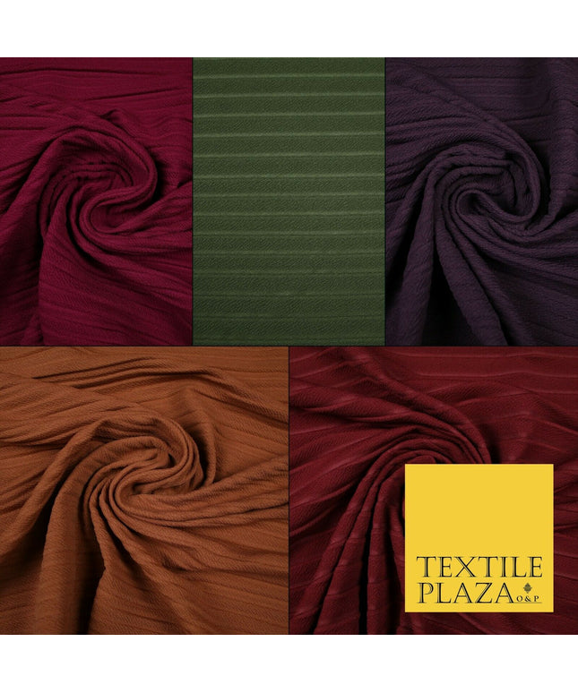 Textured Pleated Crushed Crinkle Textured Ribbed Stretch Jersey Fabric 5 COLOURS