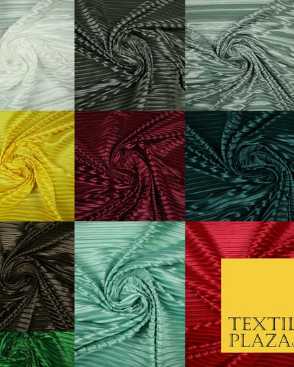 1cm Wide Pleated Crushed Crinkle Stretch Silky Plisse Satin Fabric Dress 58"