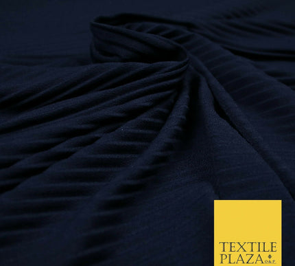 Midnight Blue Pleated Crinkle Stretch Striped Plisse Jersey Dress Fabric 5396