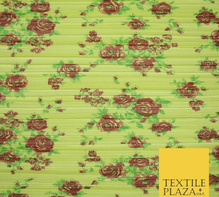 Lemon Yellow Floral Rose Cluster Printed Pleated Plisse Jersey Dress Fabric 5400