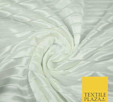 White Blush Pink 2cm Pleated Crinkle Stretch Silky Plisse Satin Fabric Dress 58"