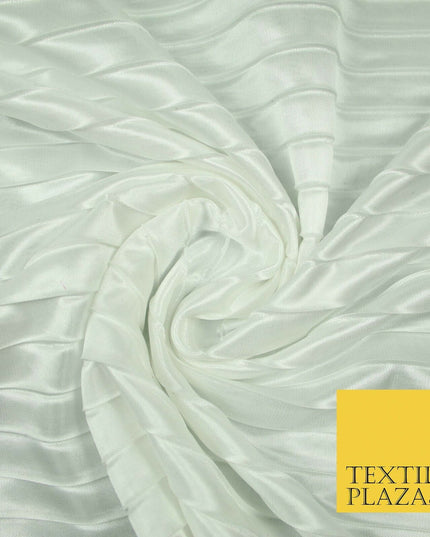 White Blush Pink 2cm Pleated Crinkle Stretch Silky Plisse Satin Fabric Dress 58"