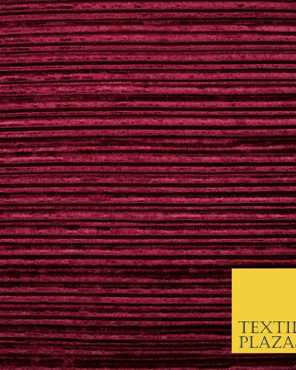RED WINE Pleated Ribbed Stretch Soft Striped Velvet Plisse Fabric Dress Craft