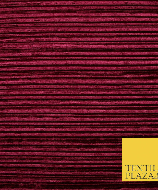 RED WINE Pleated Ribbed Stretch Soft Striped Velvet Plisse Fabric Dress Craft