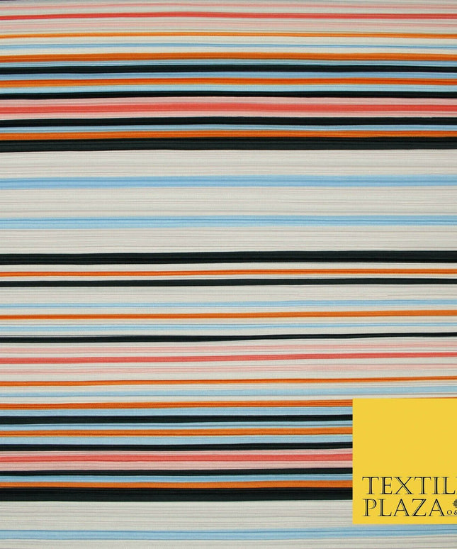 Multicolour Mixed Stripe Barcode Lines Printed Pleated Plisse Jersey Fabric 5408