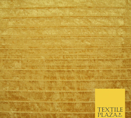 Gold Crushed Pleated Ribbed Stretch 2cm Striped Velvet Fabric Dress Craft 5377