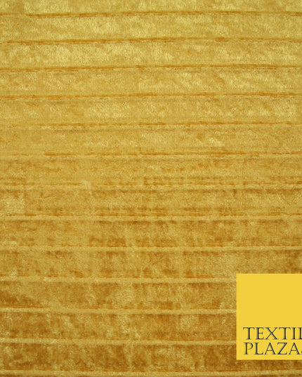 Gold Crushed Pleated Ribbed Stretch 2cm Striped Velvet Fabric Dress Craft 5377