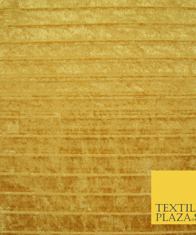 Gold Crushed Pleated Ribbed Stretch 2cm Striped Velvet Fabric Dress Craft 5377