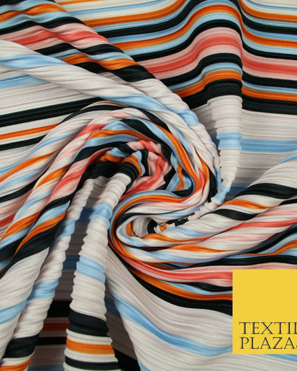 Multicolour Mixed Stripe Barcode Lines Printed Pleated Plisse Jersey Fabric 5408