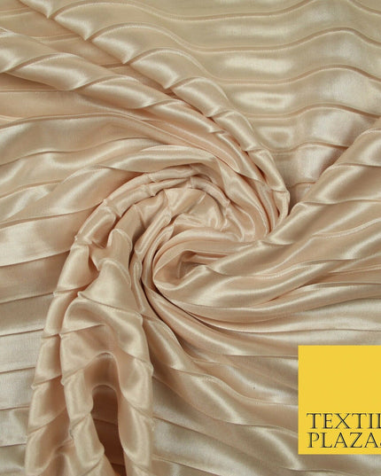 White Blush Pink 2cm Pleated Crinkle Stretch Silky Plisse Satin Fabric Dress 58"