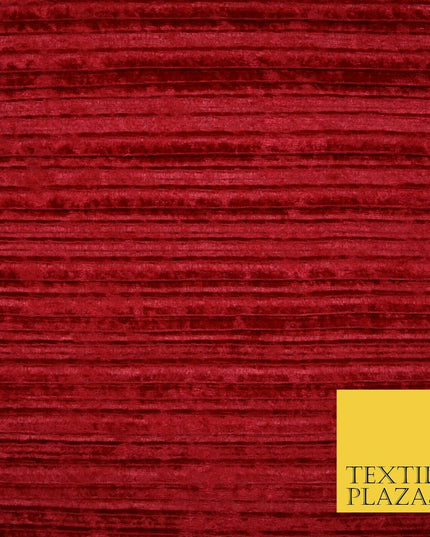 RED WINE Pleated Ribbed Stretch Soft Striped Velvet Plisse Fabric Dress Craft