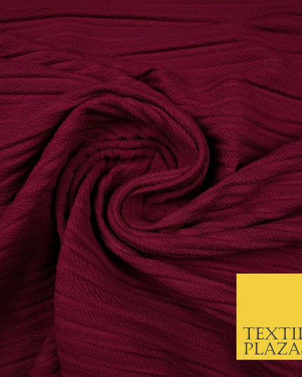 Textured Pleated Crushed Crinkle Textured Ribbed Stretch Jersey Fabric 5 COLOURS