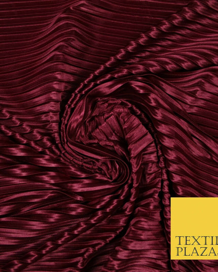 1cm Wide Pleated Crushed Crinkle Stretch Silky Plisse Satin Fabric Dress 58"