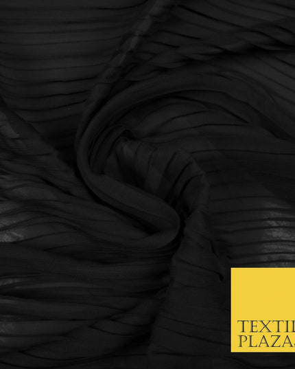 BLACK Mix Variety of Pleated Crinkle Striped Plisse Dress Fabrics 58" 13 DESIGNS