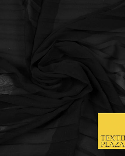 BLACK Mix Variety of Pleated Crinkle Striped Plisse Dress Fabrics 58" 13 DESIGNS