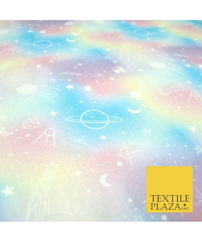 Space Planets Moon Stars Pastel Shaded Digital Print 100% Cotton Fabric 58" 5418