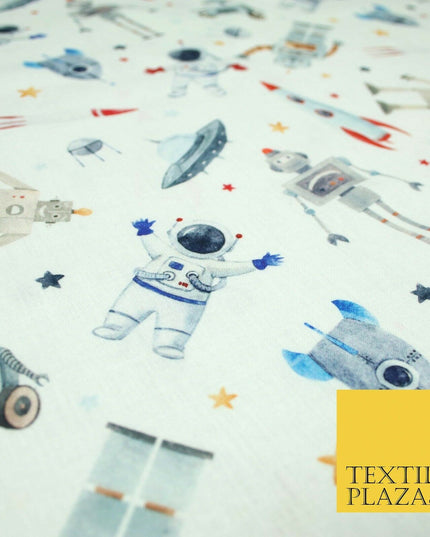 Space Robots Astronaut Stars Rockets Digital Print 100% Cotton Fabric 58" 5411