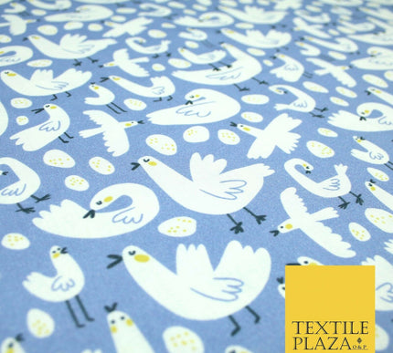 Blue White Chicken Egg Easter Digital Print 100% Cotton Fabric Sewing 58" 5416