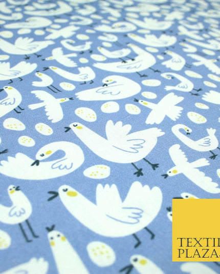 Blue White Chicken Egg Easter Digital Print 100% Cotton Fabric Sewing 58" 5416