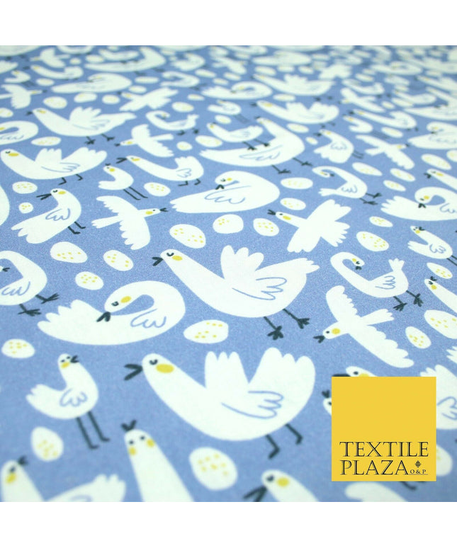 Blue White Chicken Egg Easter Digital Print 100% Cotton Fabric Sewing 58" 5416