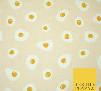 Light Peach Fried Egg Cooking Novelty Digital Print 100% Cotton Fabric 58" 5421