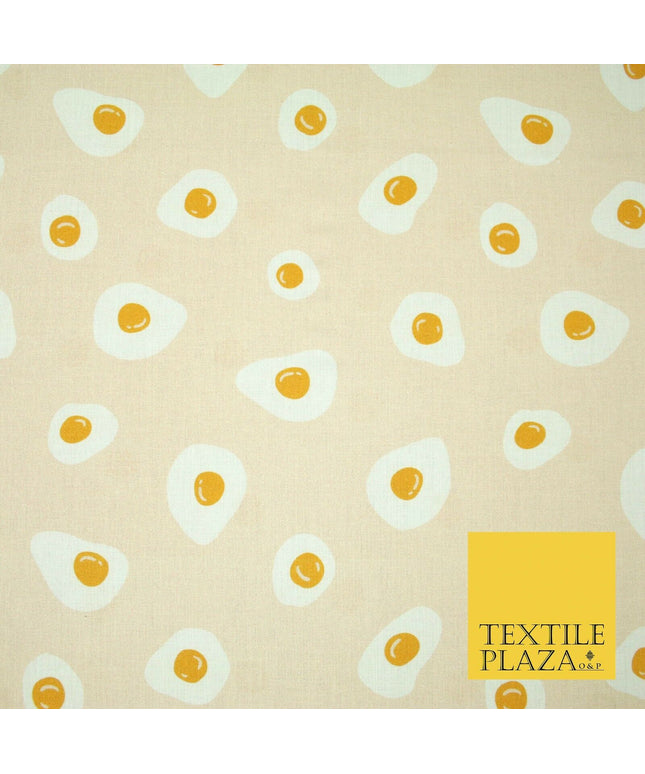 Light Peach Fried Egg Cooking Novelty Digital Print 100% Cotton Fabric 58" 5421