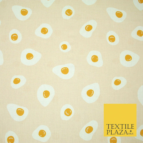 Light Peach Fried Egg Cooking Novelty Digital Print 100% Cotton Fabric 58" 5421