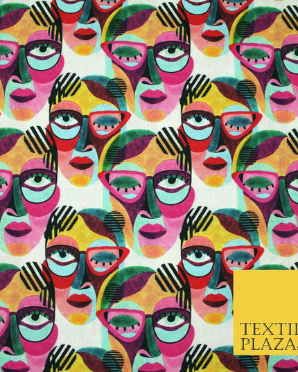 Colourful Abstract Artsy Painted Faces Digital Print 100% Cotton Fabric 58" 5415