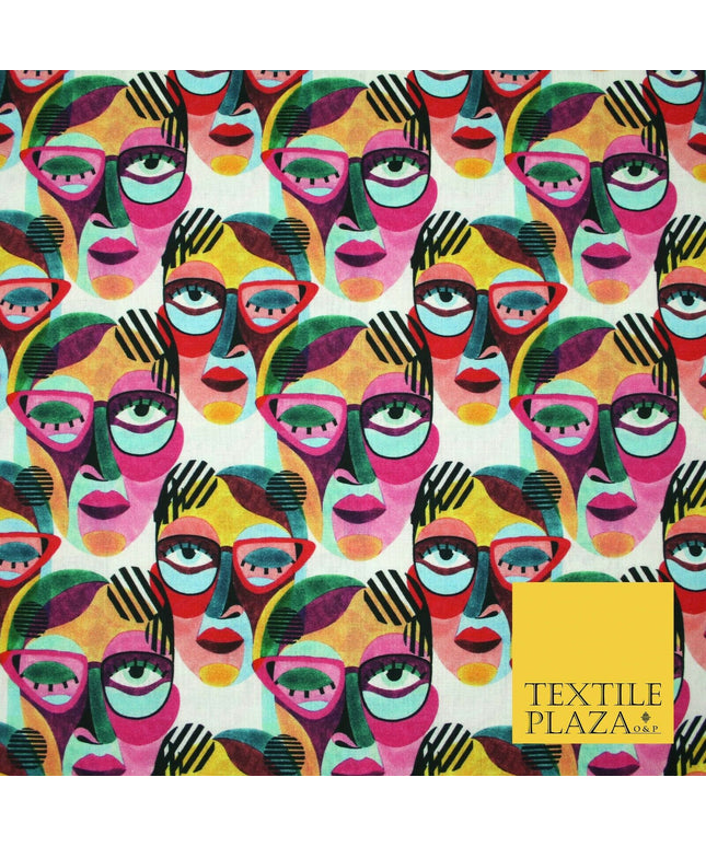 Colourful Abstract Artsy Painted Faces Digital Print 100% Cotton Fabric 58" 5415