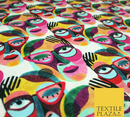 Colourful Abstract Artsy Painted Faces Digital Print 100% Cotton Fabric 58" 5415