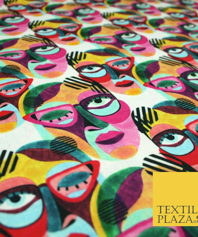Colourful Abstract Artsy Painted Faces Digital Print 100% Cotton Fabric 58" 5415