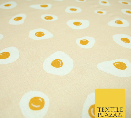 Light Peach Fried Egg Cooking Novelty Digital Print 100% Cotton Fabric 58" 5421