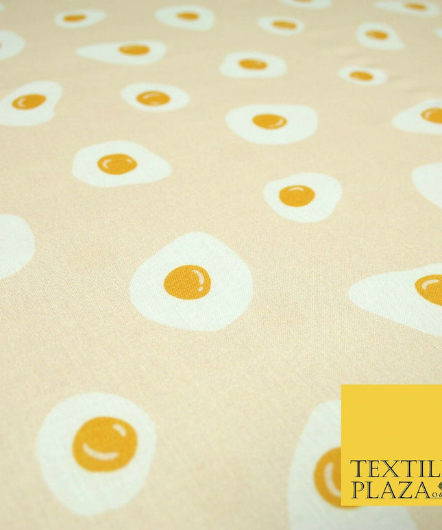 Light Peach Fried Egg Cooking Novelty Digital Print 100% Cotton Fabric 58" 5421