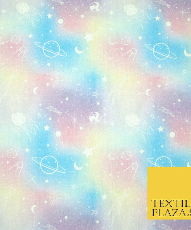 Space Planets Moon Stars Pastel Shaded Digital Print 100% Cotton Fabric 58" 5418