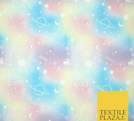 Space Planets Moon Stars Pastel Shaded Digital Print 100% Cotton Fabric 58" 5418