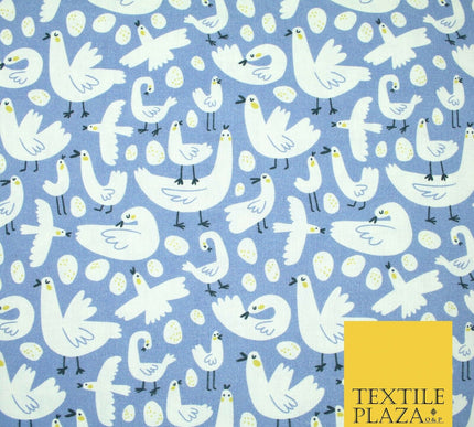Blue White Chicken Egg Easter Digital Print 100% Cotton Fabric Sewing 58" 5416