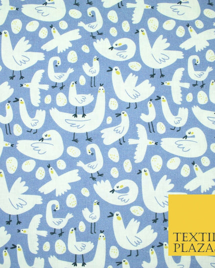 Blue White Chicken Egg Easter Digital Print 100% Cotton Fabric Sewing 58" 5416