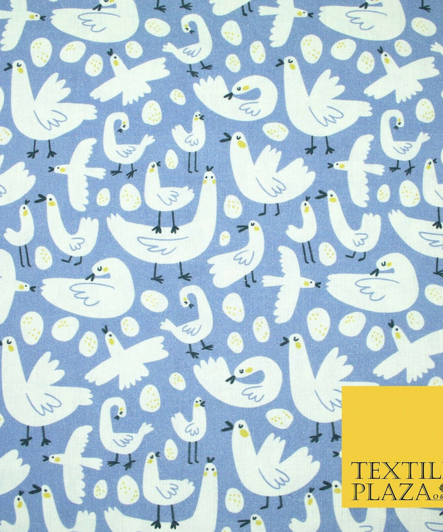 Blue White Chicken Egg Easter Digital Print 100% Cotton Fabric Sewing 58" 5416