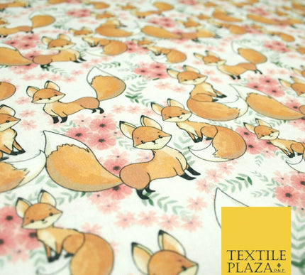 Floral Cute Baby Foxes Animal Digital Print 100% Cotton Fabric Sewing 58" 5417