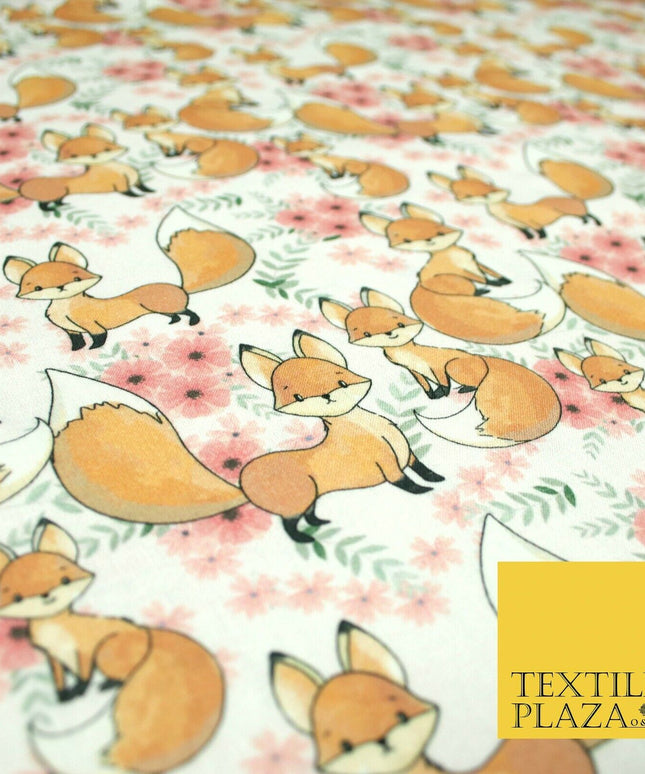 Floral Cute Baby Foxes Animal Digital Print 100% Cotton Fabric Sewing 58" 5417