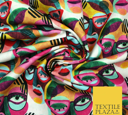 Colourful Abstract Artsy Painted Faces Digital Print 100% Cotton Fabric 58" 5415
